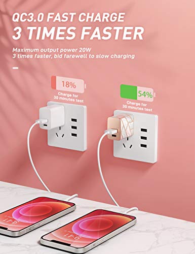 i-Blason Fast USB C Wall Charger, 20W PD 3.0 USB Foldable Compact Power Adapter with 2-Port Compatible with iPhone 14/ iPhone 13/iPhone 11/MagSafe Charger/iPad/Samsung Galaxy S23 (Marble)