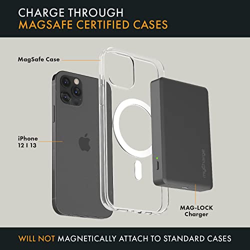 myCharge Portable Charger iPhone 14, 13, 12 & Mag Safe Cases - MagLock 6000mAh Wireless Magnetic Power Bank - Compatible with MagSafe Battery Pack, USB C Cable Input/Output - Graphite