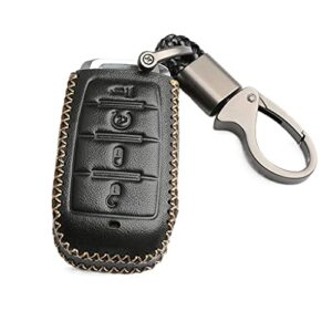 wfmj leather for ram 1500 2019 2020 2021 2022 remote 4 buttons key fob case cover chain (black)