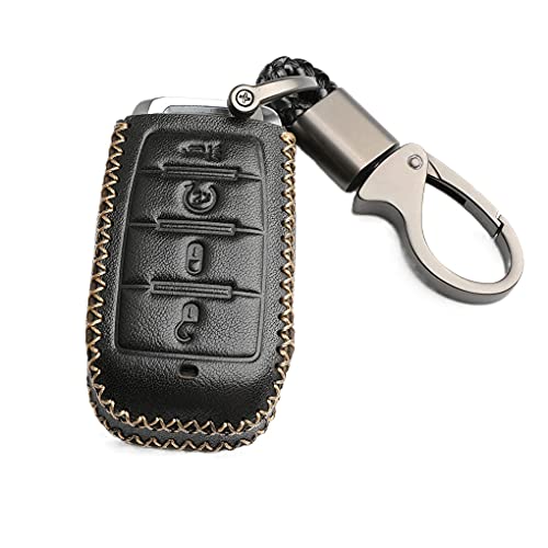 WFMJ Leather for RAM 1500 2019 2020 2021 2022 Remote 4 Buttons Key Fob Case Cover Chain (Black)