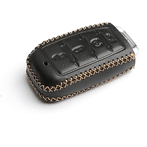 WFMJ Leather for RAM 1500 2019 2020 2021 2022 Remote 4 Buttons Key Fob Case Cover Chain (Black)