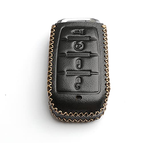 WFMJ Leather for RAM 1500 2019 2020 2021 2022 Remote 4 Buttons Key Fob Case Cover Chain (Black)