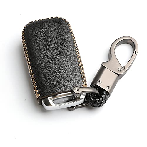 WFMJ Leather for RAM 1500 2019 2020 2021 2022 Remote 4 Buttons Key Fob Case Cover Chain (Black)