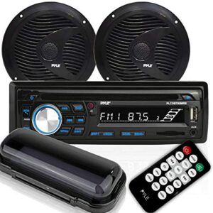 pyle marine stereo receiver speaker kit – in-dash lcd digital console built-in bluetooth & microphone 6.5” waterproof speakers (2) w/ mp3/usb/sd/aux/fm radio reader & remote control – plcdbt75mrb