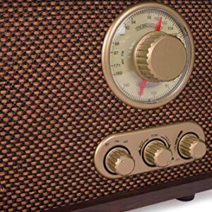 LoopTone FM AM Radio Retro Wood Radio with Bluetooth Play Mp3 and Antenna Built in Speaker for Kitchen Living Room