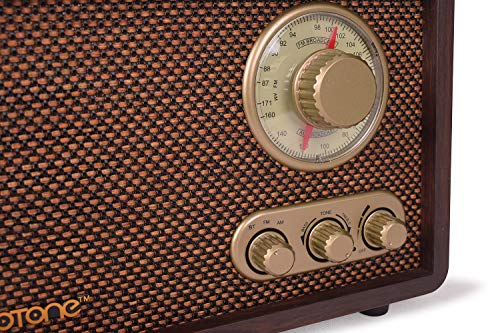 LoopTone FM AM Radio Retro Wood Radio with Bluetooth Play Mp3 and Antenna Built in Speaker for Kitchen Living Room