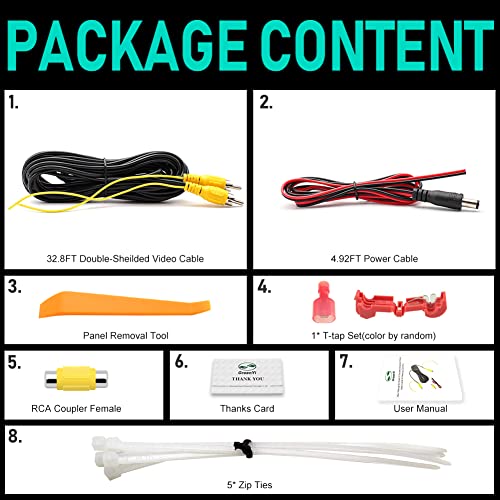 GreenYi Double-Shielded Car RCA Rear View Camera Video Extension Cord(32.8FT / 10M), Pure Copper Back Up Rearview Reverse Cam Male to Male AV Connector Adapter Wire