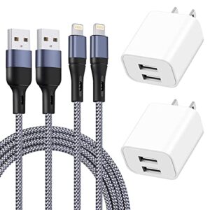 iphone charger, [apple mfi certified] 2-pack 10ft long braided lightning cable fast charging cord and dual port usb wall charger block plug adapter for iphone 14/13/12/pro max/11/xr/xs/x/8/7/6/se,ipad