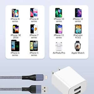 iPhone Charger, [Apple MFi Certified] 2-Pack 10FT Long Braided Lightning Cable Fast Charging Cord and Dual Port USB Wall Charger Block Plug Adapter for iPhone 14/13/12/Pro Max/11/XR/XS/X/8/7/6/SE,iPad