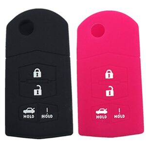 ezzy auto black and rose 4 buttons silicone rubber key fob case key covers key jacket skin protector fit for mazda 3 5 6 mazda cx-7