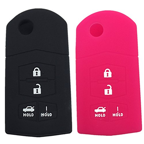 Ezzy Auto Black and Rose 4 Buttons Silicone Rubber Key Fob Case Key Covers Key Jacket Skin Protector fit for Mazda 3 5 6 Mazda CX-7