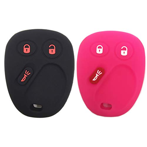 Silicone Black and Rose Rubber Key Fob Case Key Covers Key Jacket fit for Chevrolet Chevy Sivlerado 1500 2500 Equinox Tahoe Suburban GMC Sierra Yukon Cadillac