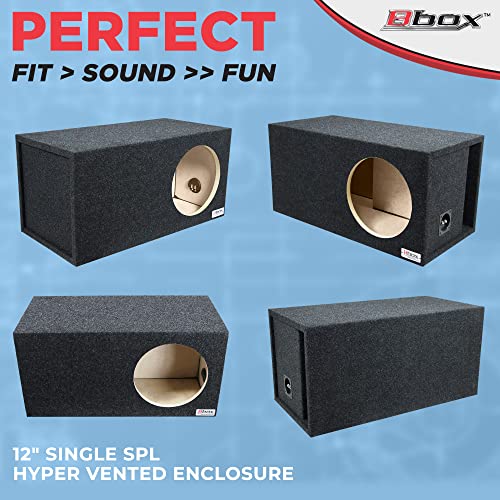 Bbox Single Vented 12 Inch Subwoofer Enclosure - SPL-Tuned Single Car Subwoofer Boxes & Enclosures - Premium Subwoofer Box Improves Audio Quality, Sound & Bass - Nickel Finish Terminals