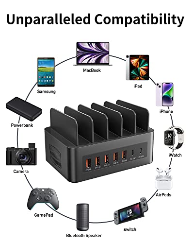 100W USB C Charging Station for Multiple Devices, Nexwell 7-Ports Smart USB Charging Docking Organizer Compatible with MacBook Air, iPhone, iPads, Samsung, Android Phone and Tablets (Cables Included)