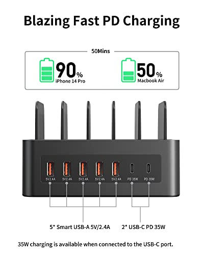 100W USB C Charging Station for Multiple Devices, Nexwell 7-Ports Smart USB Charging Docking Organizer Compatible with MacBook Air, iPhone, iPads, Samsung, Android Phone and Tablets (Cables Included)