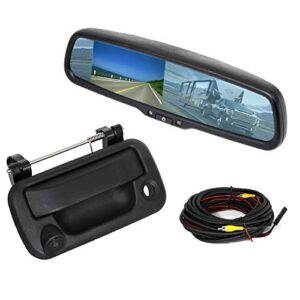 red wolf black tailgate handle w/rear view reverse backup camera + 7 inch lcd backup monitor kit removable parking line for ford 2004-2014 f150/ 2009-2016 f250/f350 pickup trucks