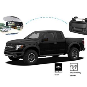 RED WOLF Black Tailgate Handle W/Rear View Reverse Backup Camera + 7 Inch LCD Backup Monitor Kit Removable Parking Line for Ford 2004-2014 F150/ 2009-2016 F250/F350 Pickup Trucks