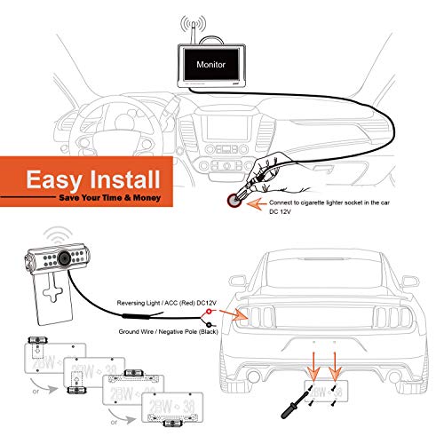 Yuwei Digital Wireless Backup Camera System with 4.3’’ Wireless Reversing Monitor, Stable Wireless Signal & No Interference for Cars, Pickups, Camper, Vans, SUVs, Sedans, Minivans , Cargo Vans,etc