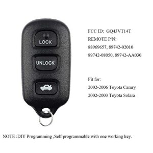 BESTHA 2 Key Fob Replacement GQ43VT14T for Toyota Camry 2002 2003 2004 2005 2006 Toyota Solara 2002 2003 Keyless Entry Remote Control