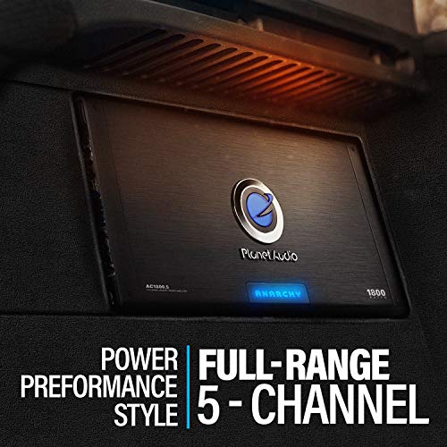 Planet Audio AC1800.5 5 Channel Car Amplifier - 1800 Watts, Full Range, Class A/B, 2-4 Ohm Stable, Mosfet Power Supply, Bridgeable