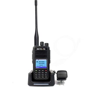 retevis rt3s dual band dmr radio, digital analog 2 way radio with gps aprs, 3000ch 10000 contacts 2000mah, long range handheld walkie talkie for traveling hiking (black 1 pack)