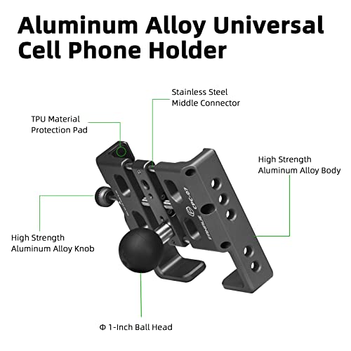 FANAUE CPC-07 Aluminum Alloy Phone Mount with 1'' Ball for Smartphones with a Width of 2.3" to 3.4", Compatible with RAM Mounts B Size Double Socket Arm & Bike Motorcycle Cellphone Holder