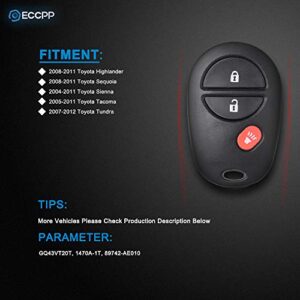 ECCPP Replacement fit for Keyless Entry Remote Key Fob 2008-2011 for Toyota Highlander Sequoia Sienna Tacoma Tundra GQ43VT20T