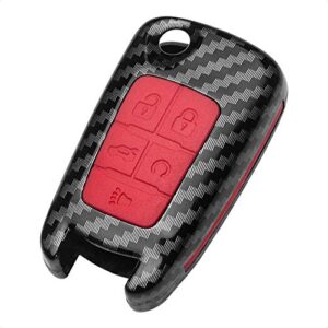 tangsen flip key fob case compatible with buick chevrolet chevy gmc 3 4 5 button keyless entry remote control accessories personalized double protective cover abs plastic carbon fiber red silicone