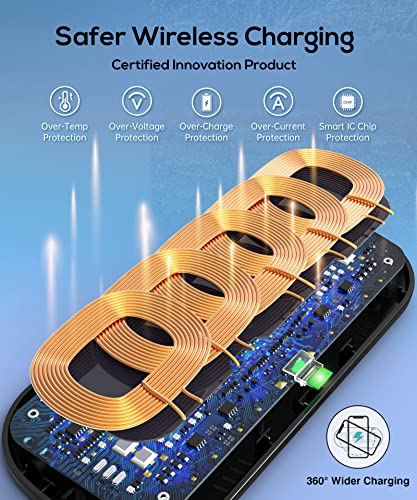 GuMosh Dual Wireless Charger- 5 Coils No Sweet Spot Charging Fast Wireless Charging Pad Qi Charging Station Compatible with iPhone 13/12/11/11 Pro Max/XS, Galaxy S20/S10, AirPods 3(with Adapter)