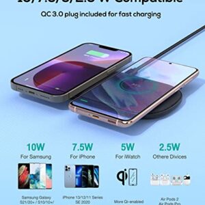 GuMosh Dual Wireless Charger- 5 Coils No Sweet Spot Charging Fast Wireless Charging Pad Qi Charging Station Compatible with iPhone 13/12/11/11 Pro Max/XS, Galaxy S20/S10, AirPods 3(with Adapter)