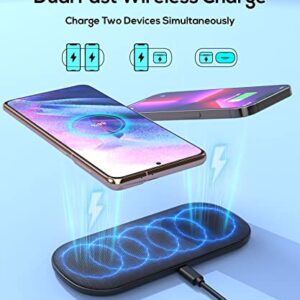 GuMosh Dual Wireless Charger- 5 Coils No Sweet Spot Charging Fast Wireless Charging Pad Qi Charging Station Compatible with iPhone 13/12/11/11 Pro Max/XS, Galaxy S20/S10, AirPods 3(with Adapter)