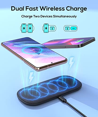 GuMosh Dual Wireless Charger- 5 Coils No Sweet Spot Charging Fast Wireless Charging Pad Qi Charging Station Compatible with iPhone 13/12/11/11 Pro Max/XS, Galaxy S20/S10, AirPods 3(with Adapter)