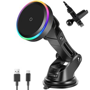magnetic wireless car charger compatible with magsafe car mount charger max 15w fasting charging vent, windshield, dashboard universal for iphone 14/13/12/11 series
