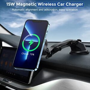 Magnetic Wireless Car Charger Compatible with Magsafe Car Mount Charger Max 15W Fasting Charging Vent, Windshield, Dashboard Universal for iPhone 14/13/12/11 Series