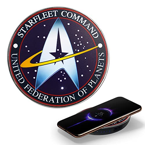 Star Trek Qi Wireless Charger with Built-in Backup Battery Pack for Wired and Wireless Charging. Portable Wireless Phone Charger with Starfleet Illuminated Logo. StarTrek Gifts, Collectibles, Gadgets