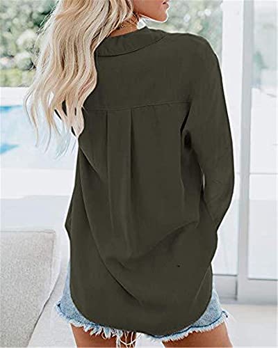 Andongnywell Women's Solid Color Long Sleeve V Neck Button Cardigan Blouses Tops Button Down Shirts Blouses (Green,8,5X-Large)