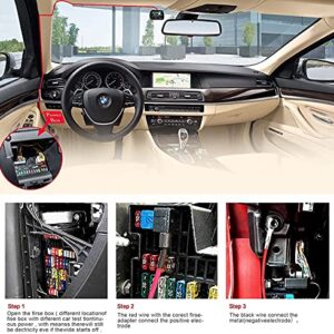 Dash Cam Hardwire Kit - Mini USB and Micro USB Port Extended 4m/13ft Cable with LP Mini/Mini/ATO/Micro2 Fuse, 12V to 24V Input, 5V Output for Dash Cam GPS Sat-Nav with Battery Drain Protection