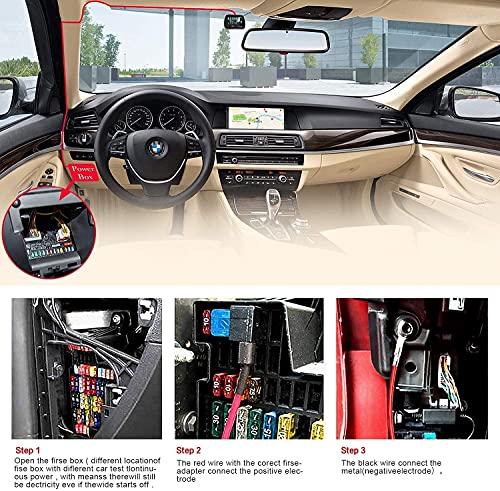 Dash Cam Hardwire Kit - Mini USB and Micro USB Port Extended 4m/13ft Cable with LP Mini/Mini/ATO/Micro2 Fuse, 12V to 24V Input, 5V Output for Dash Cam GPS Sat-Nav with Battery Drain Protection