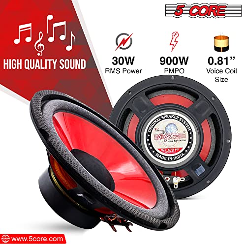 5Core 6" inch Subwoofer Replacement Pair DJ Speaker Car Subs Audio 900W PMPO PP Cone Red, 4 Ohm, 8oz Magnet WF 672 PP 2PCS