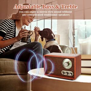 LoopTone USB SD Multifunction AM FM Vintage Radio with Bluetooth Speaker,Retro Wood Table Radio for Kitchen Living Room with Rotary Knob