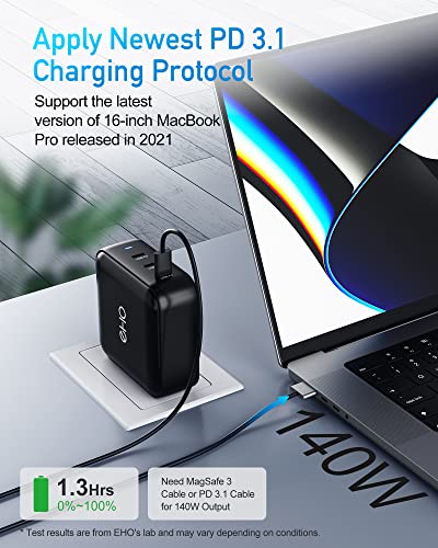 USB C Wall Charger, 140W PD 3.1 PPS 3-Port GaN III Fast Charger Type C Charging Station Foldable Power Adapter Travel Charger Block Compatible w/MacBook, Laptop, iPad, iPhone, Samsung and More-Black