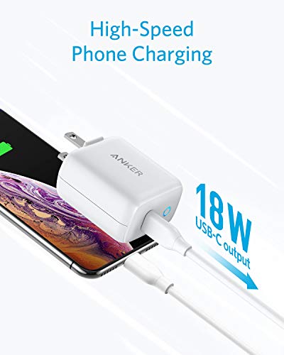 USB C 18W Power Delivery Charger, Anker PowerPort PD 1 USB-C Wall Charger, Ultra Compact with LED Indicator, Foldable Plug for iPhone Xs/Max/XR, iPad Pro 2018, Pixel 3/2/XL, Galaxy S9/S8, and More