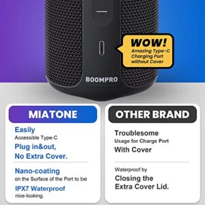 MIATONE Portable Bluetooth Speakers 36W Stereo Sound Bass Boost, Bluetooth 5.3 Wireless Speaker USB Type C Outdoor, 5000mAh 16H Playtime IPX7 Waterproof, Color Lights Speaker - Black