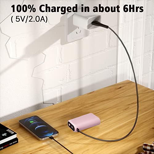 BOANV 12000mAh【2023 Upgraded】 Mini Lightweight Portable Battery Charger with 2 Built-in Cables (Type C, iOS), Fast Phone Charging Battery Pack Power Bank Portable Charger (Pink)