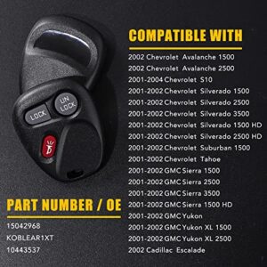 Key Fob Replacement Fit for Chevy Silverado Suburban 1500 Tahoe S10 Avalanche GMC Sierra Yukon Cadillac Escalade 2001 2002 2003 2004, 3 Button #KOBLEAR1XT 15042968 Keyless Entry Remote Control Set 2