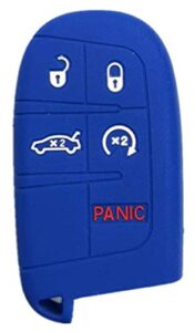 runzuie silicone keyless entry remote key fob cover case fit for jeep grand cherokee dodge challenger charger dart durango journey chrysler 200 300 (blue 5 buttons)