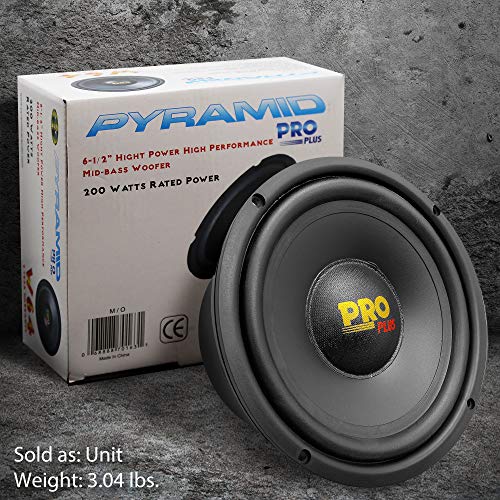 Pyramid Car Mid Bass Speaker System - Pro 6.5 Inch 200 Watt 4 Ohm Vehicle Mid-Bass Component Poly Woofer Audio Sound Speakers w/ 30 Oz Magnet Structure, 2.5” Mount Depth Fits OEM - Pyramid W64