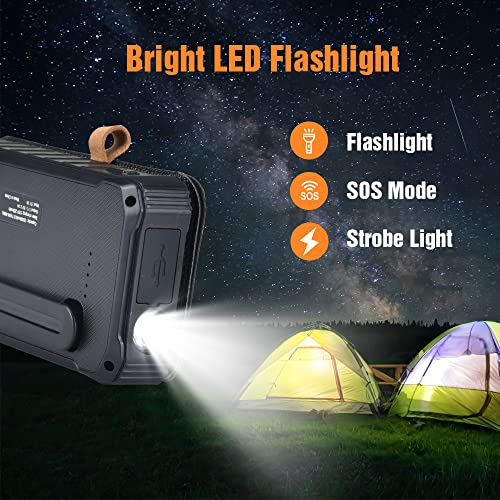 B BZ Solutions Solar Power Bank with Manual Hand Crank Power Generator12000mAh for iPhone, Tablet, Samsung Dual USB Output Emergency LED Light Outdoor Camping Survival Gear