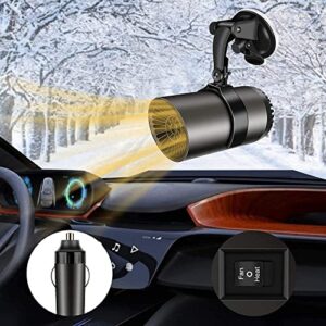 car heater 12v 150w 2 in 1 with heating in cigarette lighter and cooling modes for fast heating defrost defogger, suction cup portable car heaters automobile windscreen fan