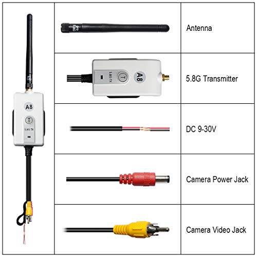 Wolfwhoop TR6 5.8G Wireless Color Video 600MW Transmitter and Audio Video Receiver Long Range Kit for The Vehicle Backup Camera and Car Rear View Parking Monitor